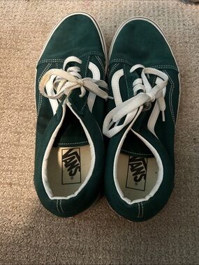 Vans Mens Dark Green Canvas Low-Top Sneakers with White Stripe